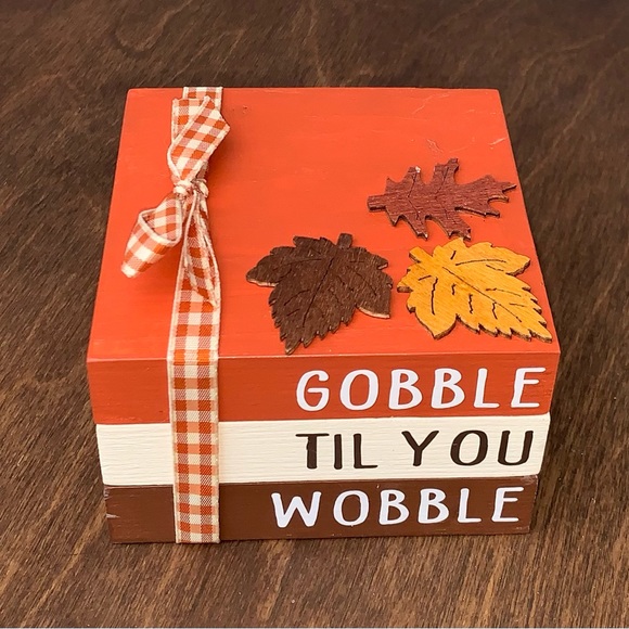 Thanksgiving Farmhouse Bookstack Gobble Til You Wobble Book Stack Holiday Decor - Picture 2 of 2